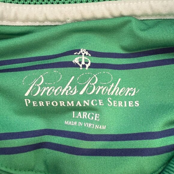 Brooks Brothers Performance Series Striped Polo Shirt Men's Large Green Golf - Picture 9 of 10